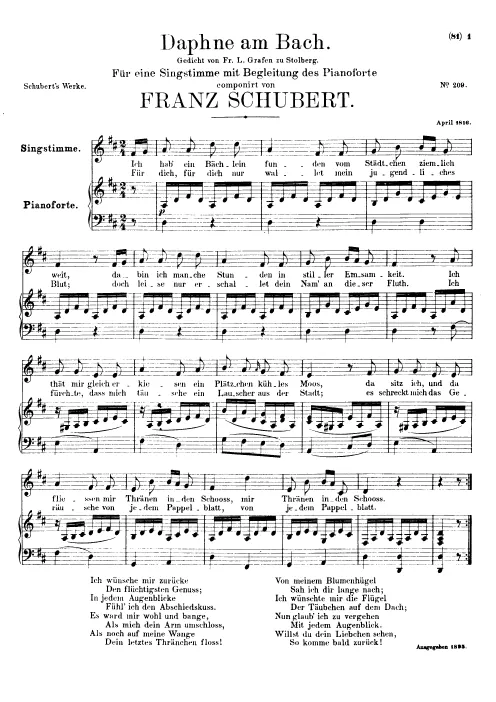 First page of Daphne am Bach, D.411