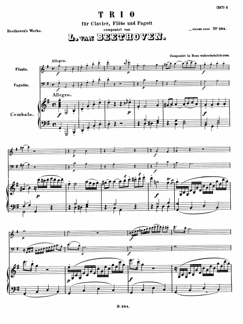 First page of Trio for Piano, Flute and Bassoon
