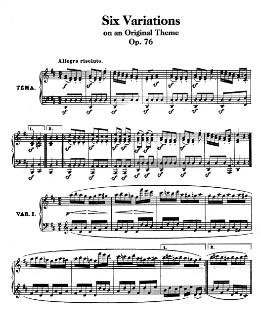 First page of Six Variations on an Original Theme in D major