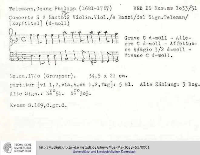 First page of Concerto for 2 Oboes and Bassoon
