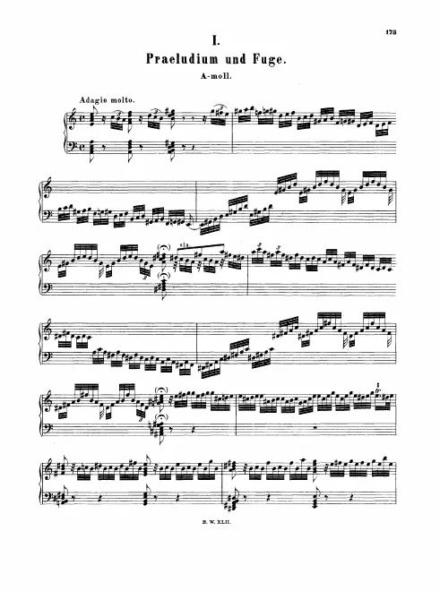 First page of Prelude and Fugue in A minor