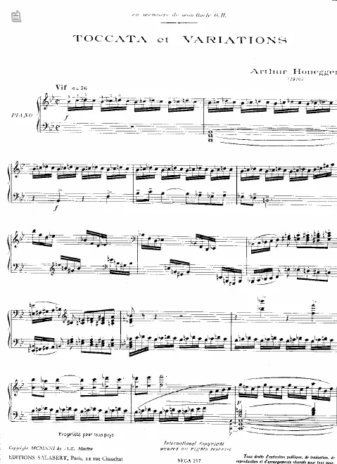 First page of Toccata and Variations, H 8