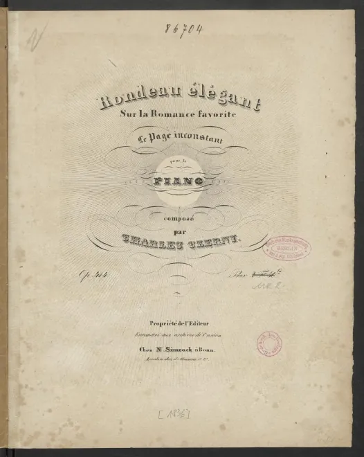 First page of Rondeau élégant sur la romance favorite 'Le page inconstant' pour le piano