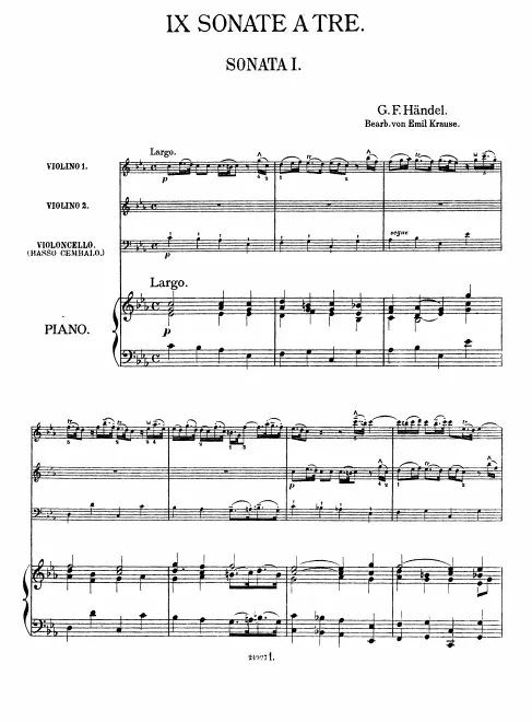 First page of Trio Sonata in C minor, HWV 386a