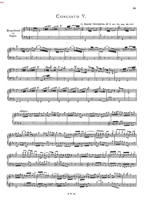 First page of Organ Concerto in D major, HWV 299
