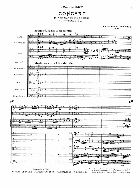 First page of Concert for Piano, Flute, Cello and Strings