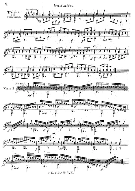 First page of Six Variations sur l’Air favori de la Molinara