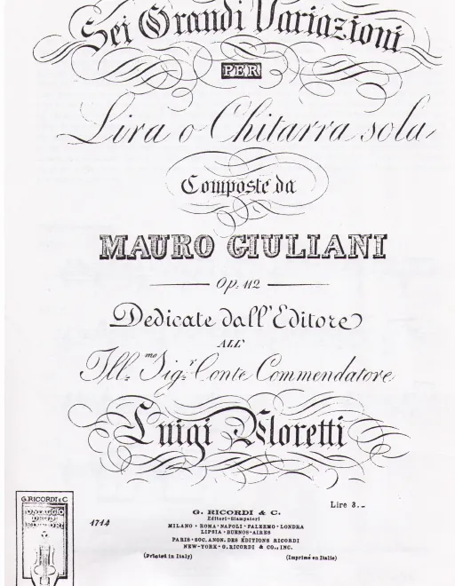 First page of Sei grandi variazioni per lira o chitarra sola