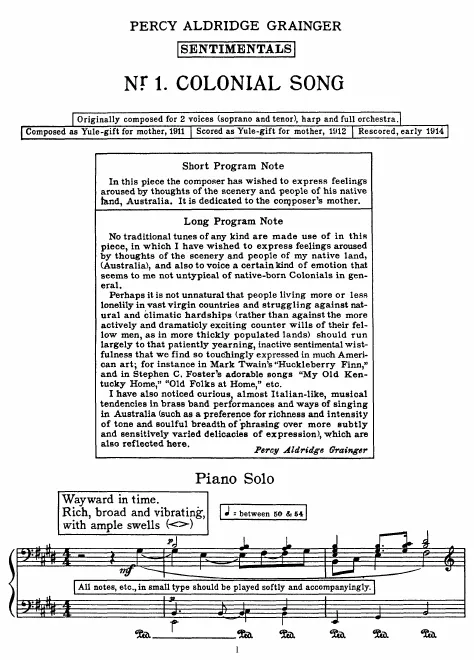 First page of Colonial Song