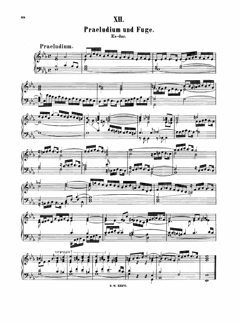 First page of Prelude and Fugue in E-flat major, BWV Anh.177