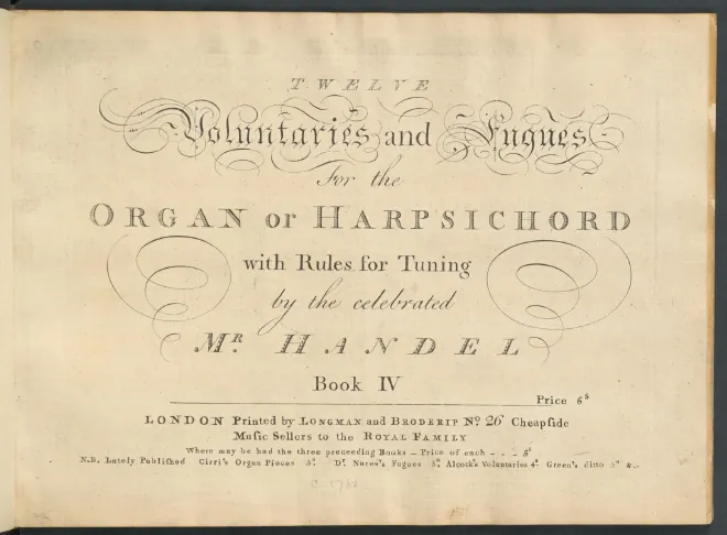First page of Twelve Voluntaries and Fugues for the Organ or Harpsichord