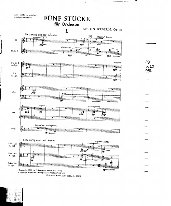 First page of Fünf Stücke für Orchester