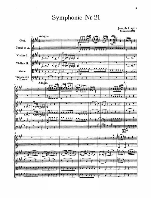 First page of Symphony No.21 in A major