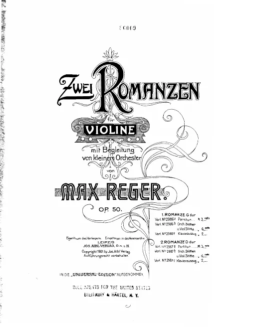 First page of 2 Romances for Violin and Small Orchestra