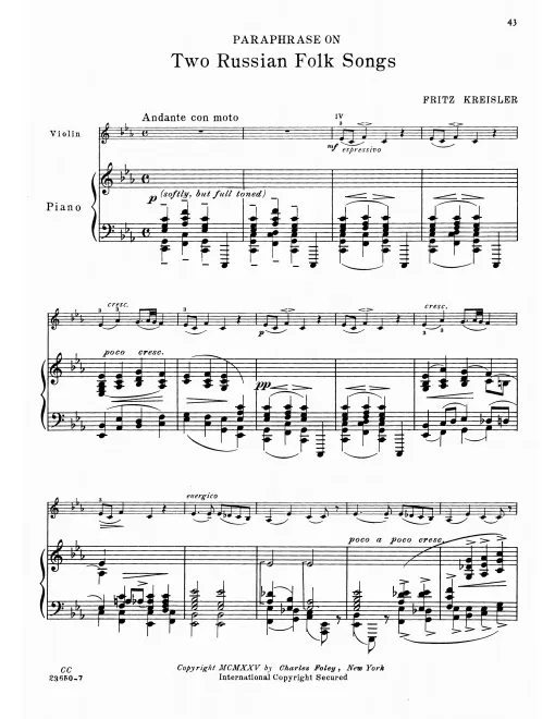 First page of Paraphrase on Two Russian Folk Songs