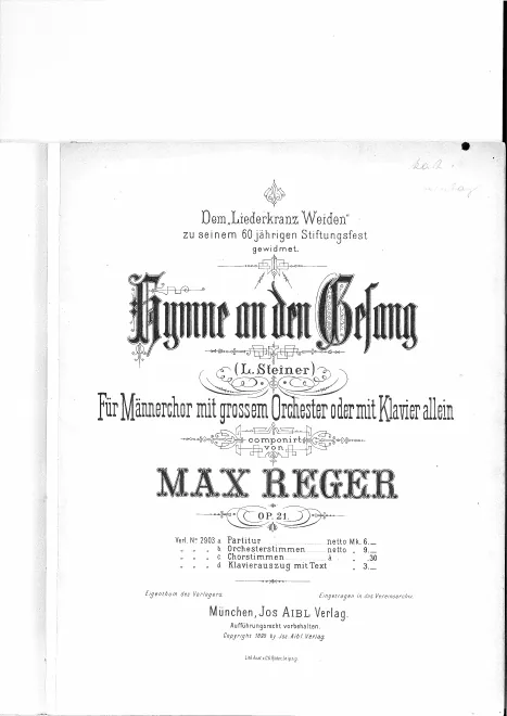 First page of Hymne an den Gesang