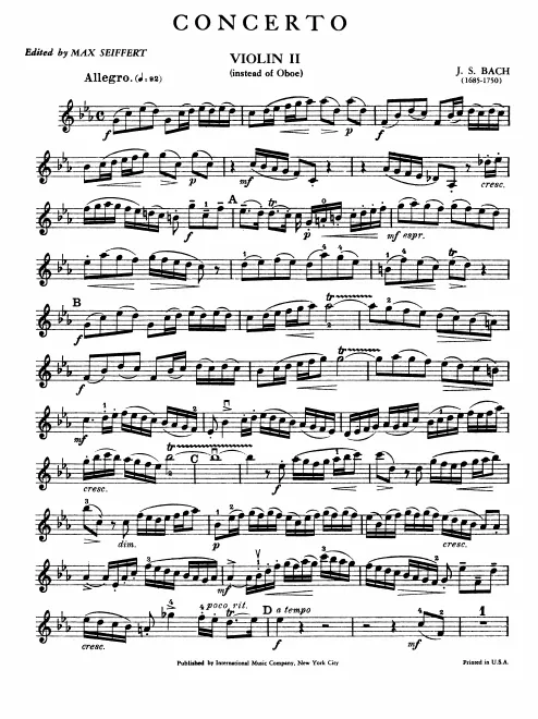 First page of Concerto for Violin and Oboe in C minor