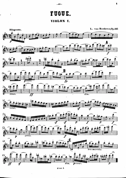 First page of Fugue for String Quintet