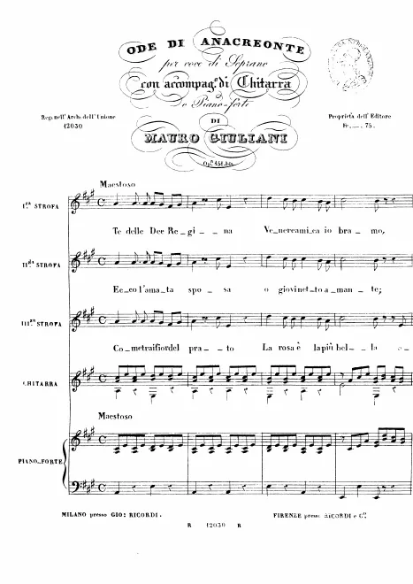 First page of Ode di Anacreonte, Op.151b