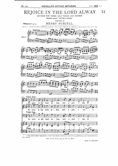 First page of Rejoice in the Lord Alway, Z.49