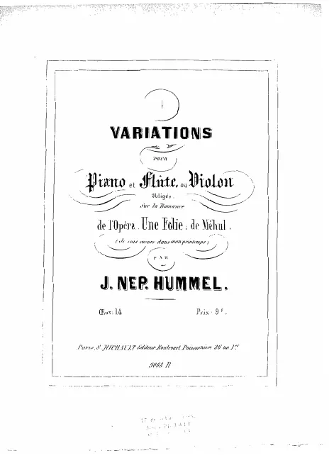 First page of Variations sur la Romance de 'Une folie'