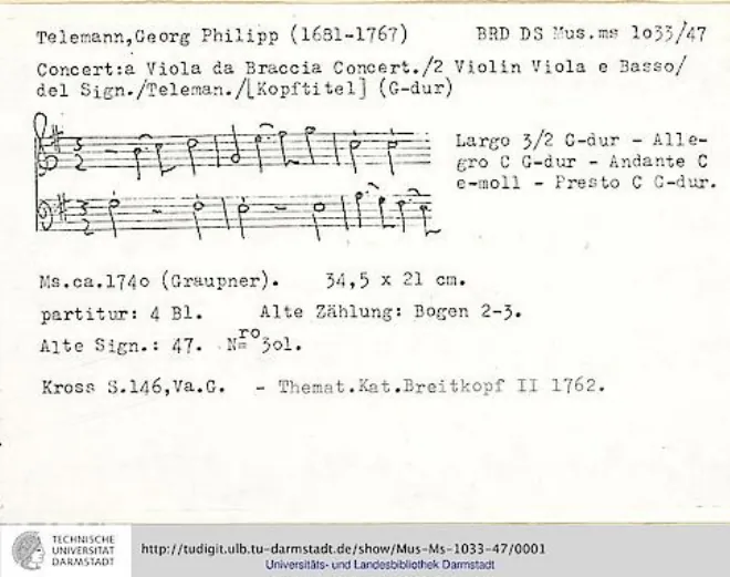 First page of Konzert G-dur für Viola da braccio, Streicher und Generalbass