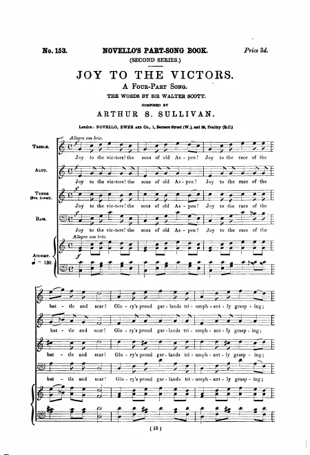First page of Joy to the Victors. A Four-Part Song.