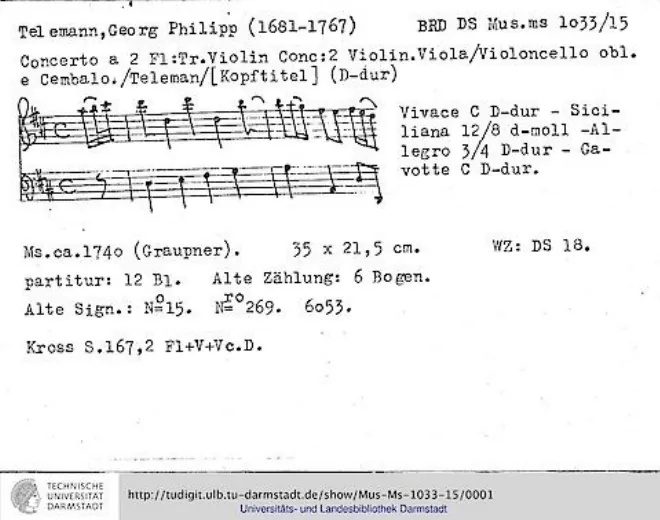 First page of Concerto for 2 Flutes, Violin and Cello