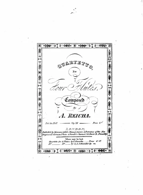 First page of Quartetto, for Four Flutes