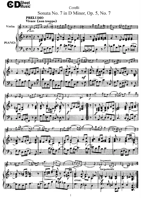First page of Violin Sonata in D minor