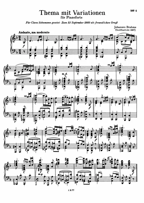 First page of Theme with Variations in D minor