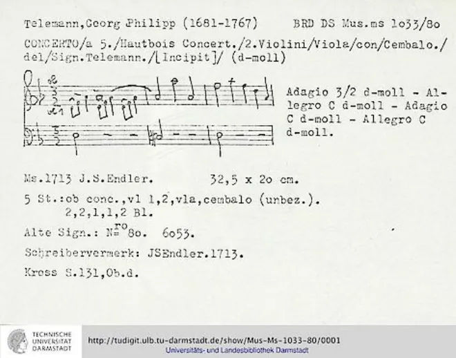 First page of Oboe Concerto in D minor