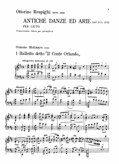 First page of Antiche danze et arie per liuto