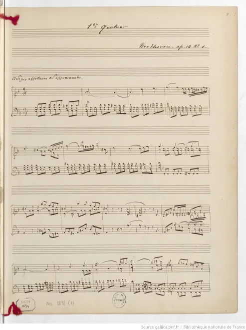 First page of Transcriptions of Beethoven's Quartets