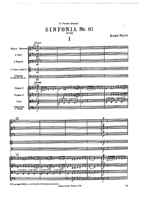 First page of Symphony No.61 in D major
