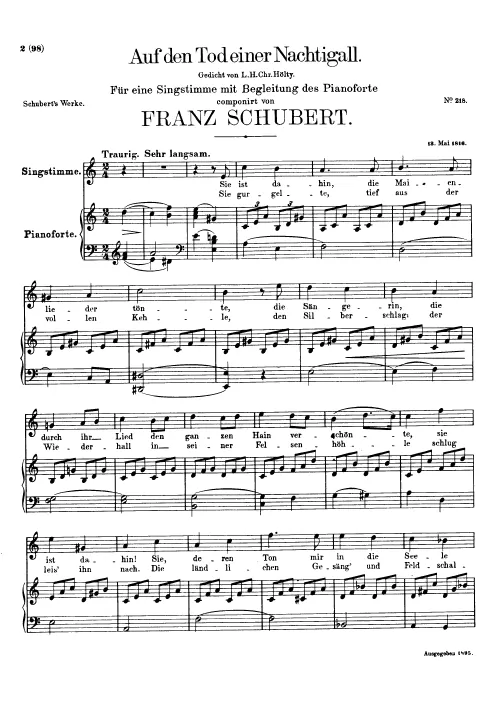 First page of Auf den Tod einer Nachtigall