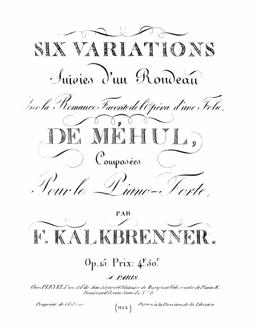 First page of Variations et rondeau sur la romance favorite de l'opéra 'Une Folie'