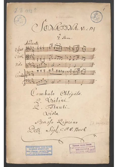 First page of Sonatina in B-flat major, H.459