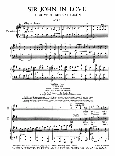 First page of Sir John In Love