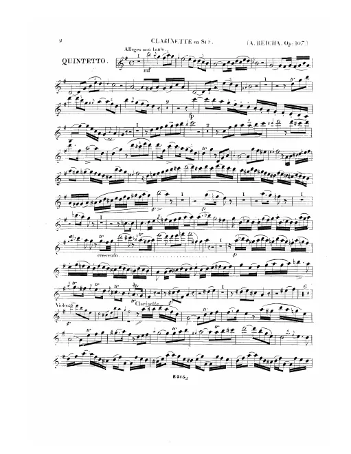 First page of Quintet for Clarinet and Strings