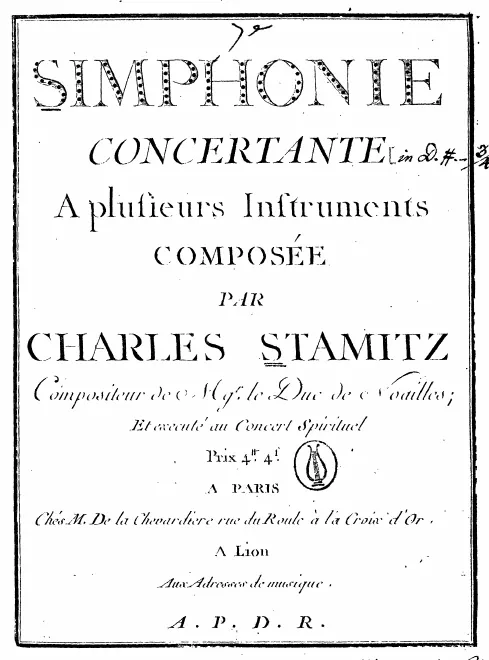 First page of Sinfonie Concertante á plusieurs instruments, composeé par Charles Stamitz