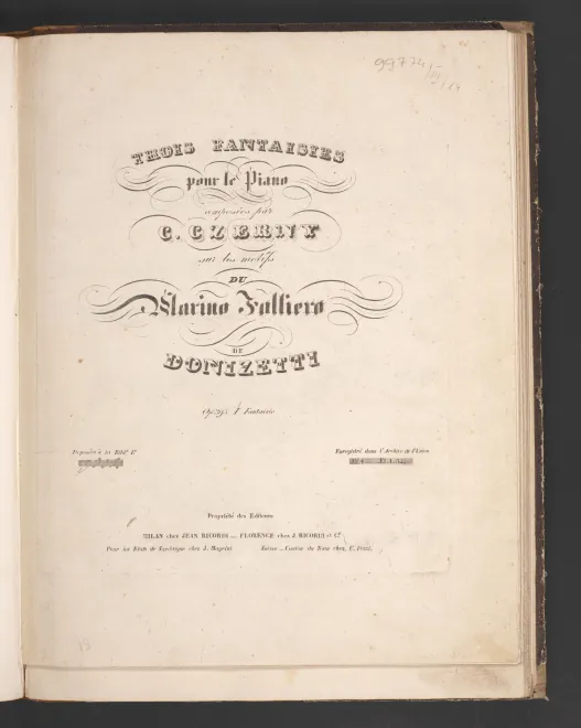 First page of 3 Fantaisies sur les motifs favoris du 'Marino Faliero'