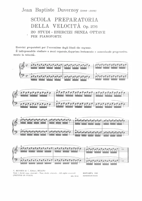 First page of Preparatory School of Velocity, Op.276. 20 Studies and Exercises without octaves