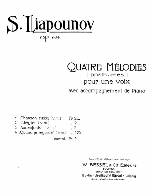 First page of 4 Mélodies (posthumes) pour une voix avec accompagnement de piano