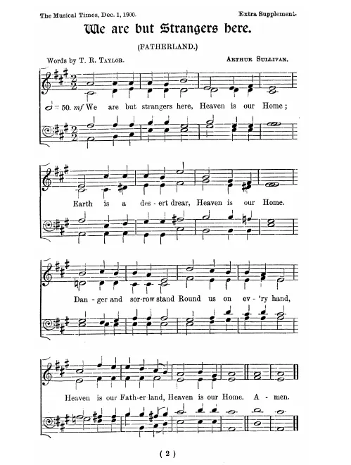 First page of We Are But Strangers Here. (Fatherland.)