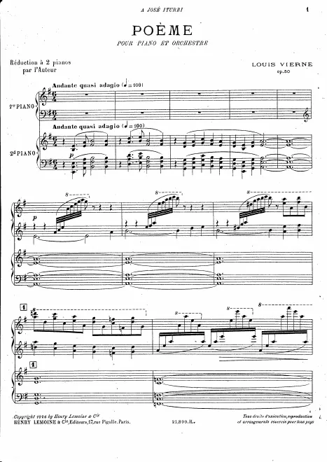 First page of Poème pour piano et orchestre