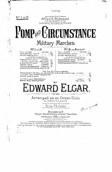 First page of Pomp and Circumstance March No.1