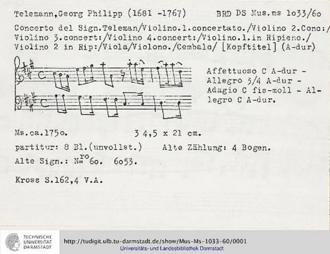 First page of Concerto for 4 Violins