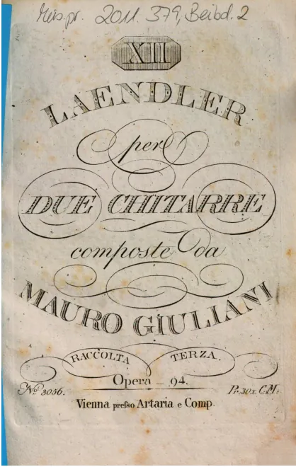 First page of 12 Laendler per due Chitarre raccolta terza