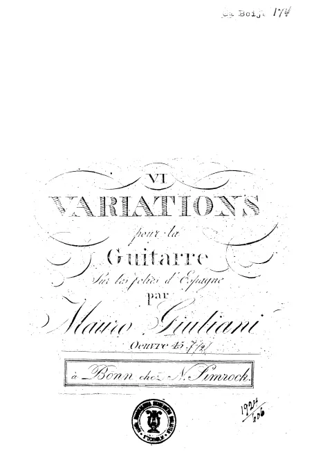 First page of 6 Variations sur les Folies d'Espagne